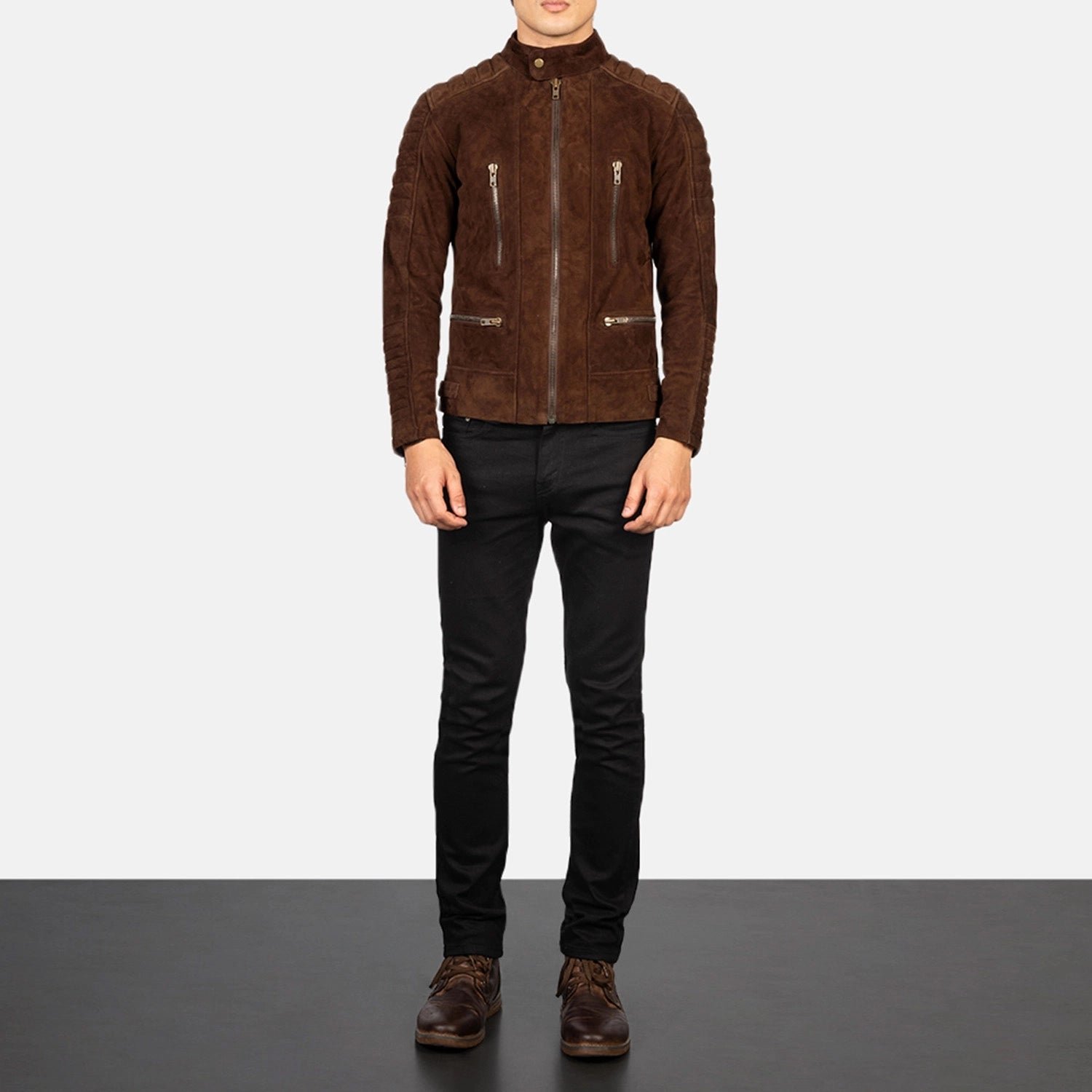 Damian Mocha Suede Biker Jacket - Image 3