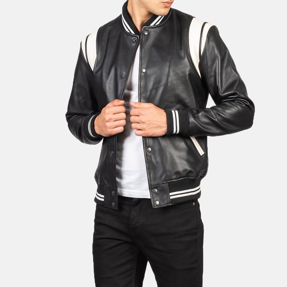 Dantee Black Leather Varsity Jacket - Image 6
