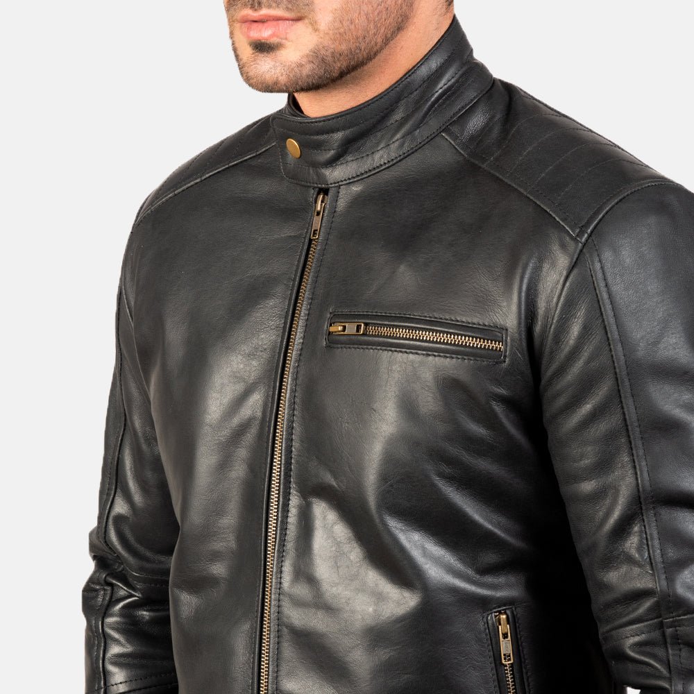 Dean Black Leather Biker Jacket - Image 6