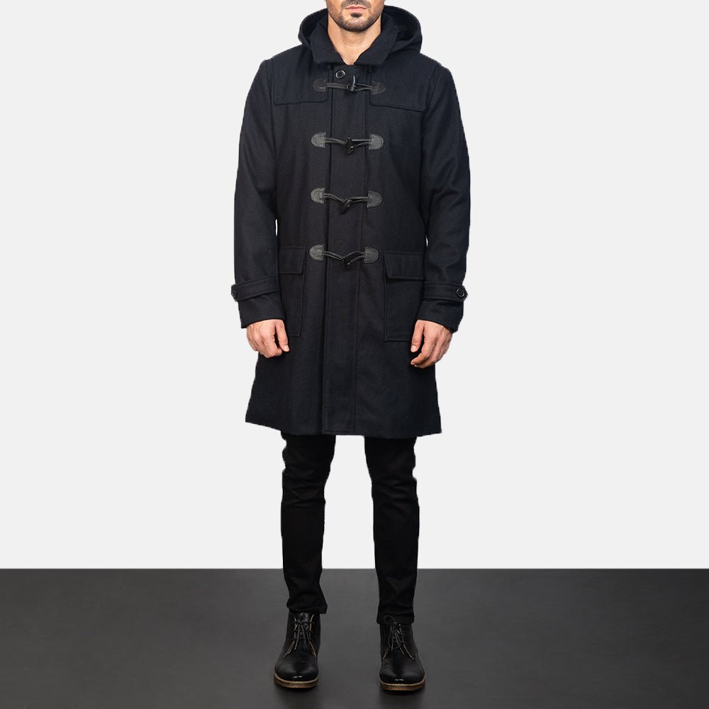 Drake Black Wool Hooded Duffle Coat - Image 4