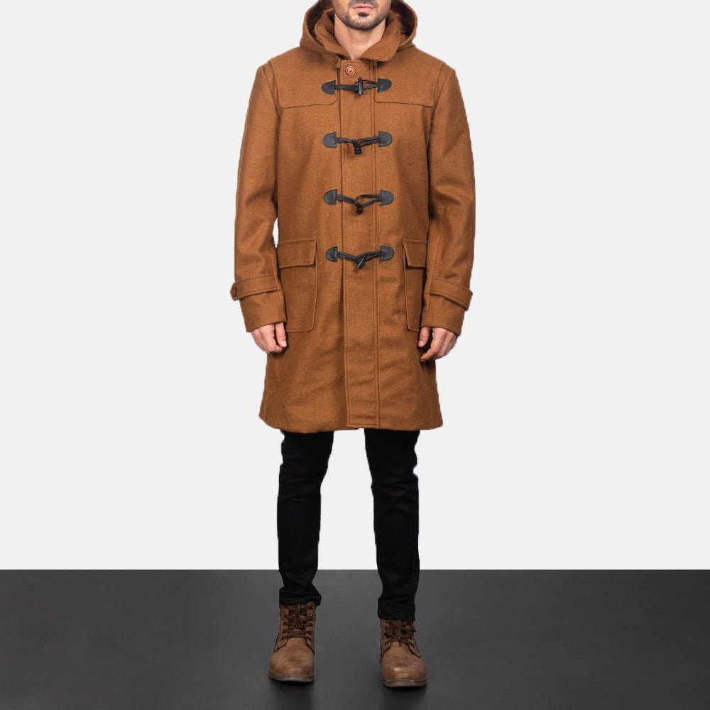 Drake Khaki Wool Hooded Duffle Coat - Image 4