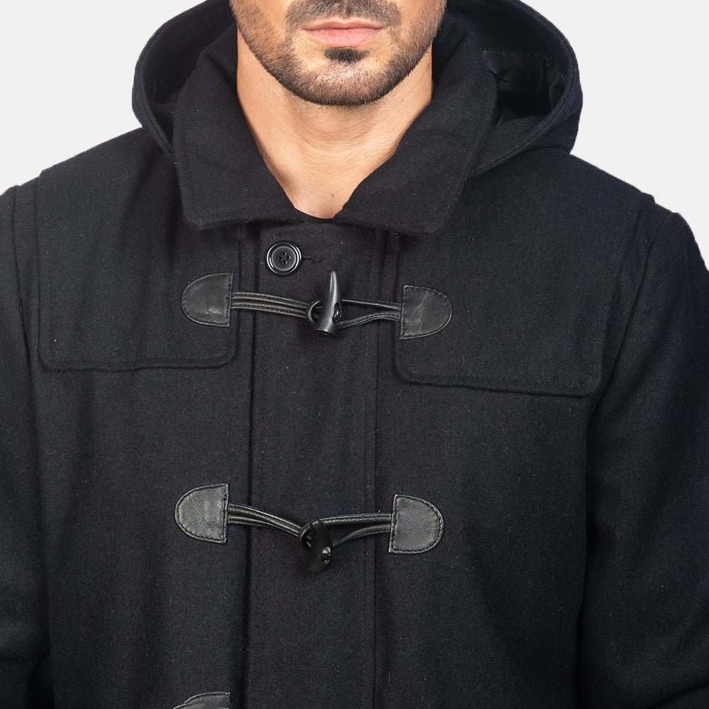 Drake Black Wool Hooded Duffle Coat - Image 6