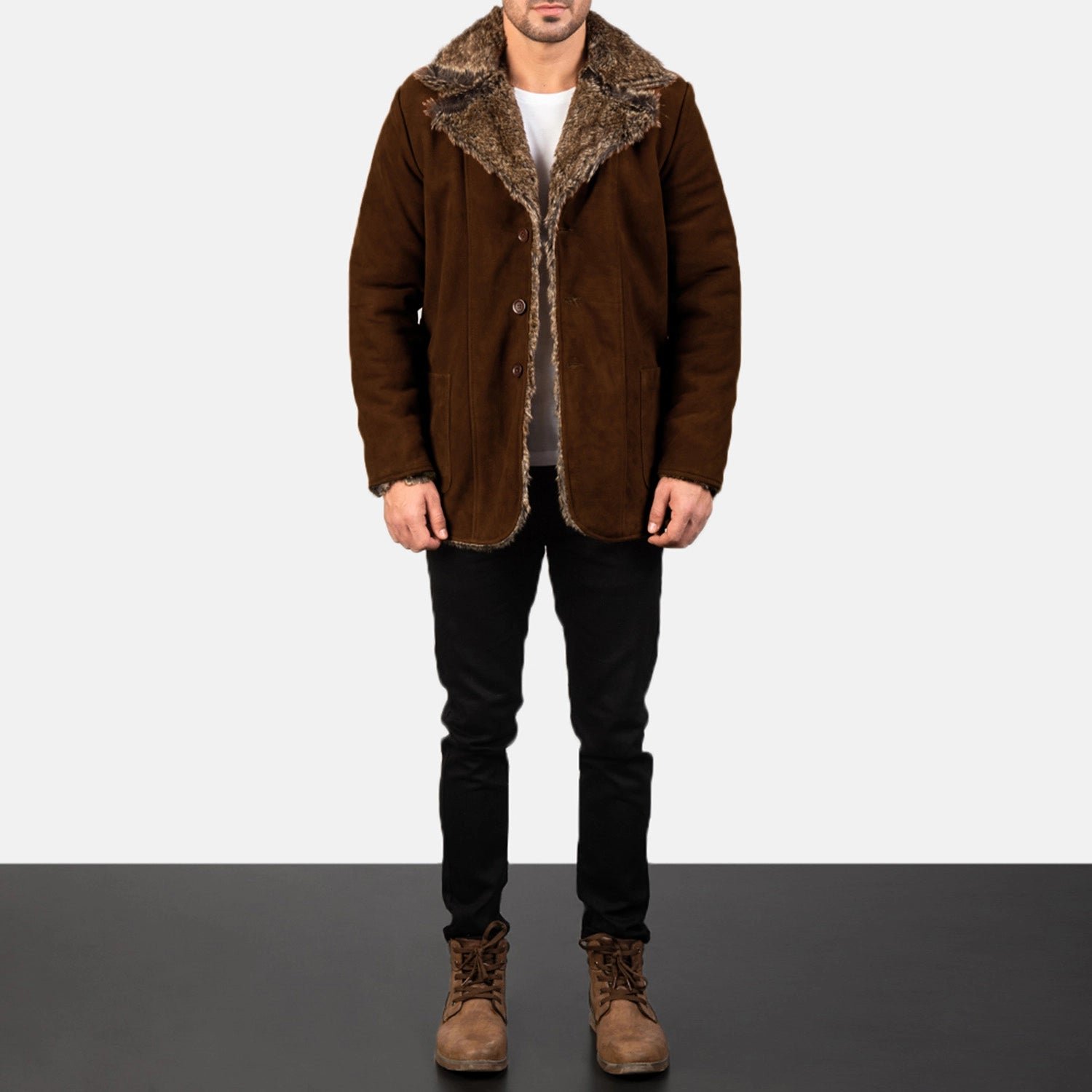 Furlong Brown Suede Leather Coat - Image 3