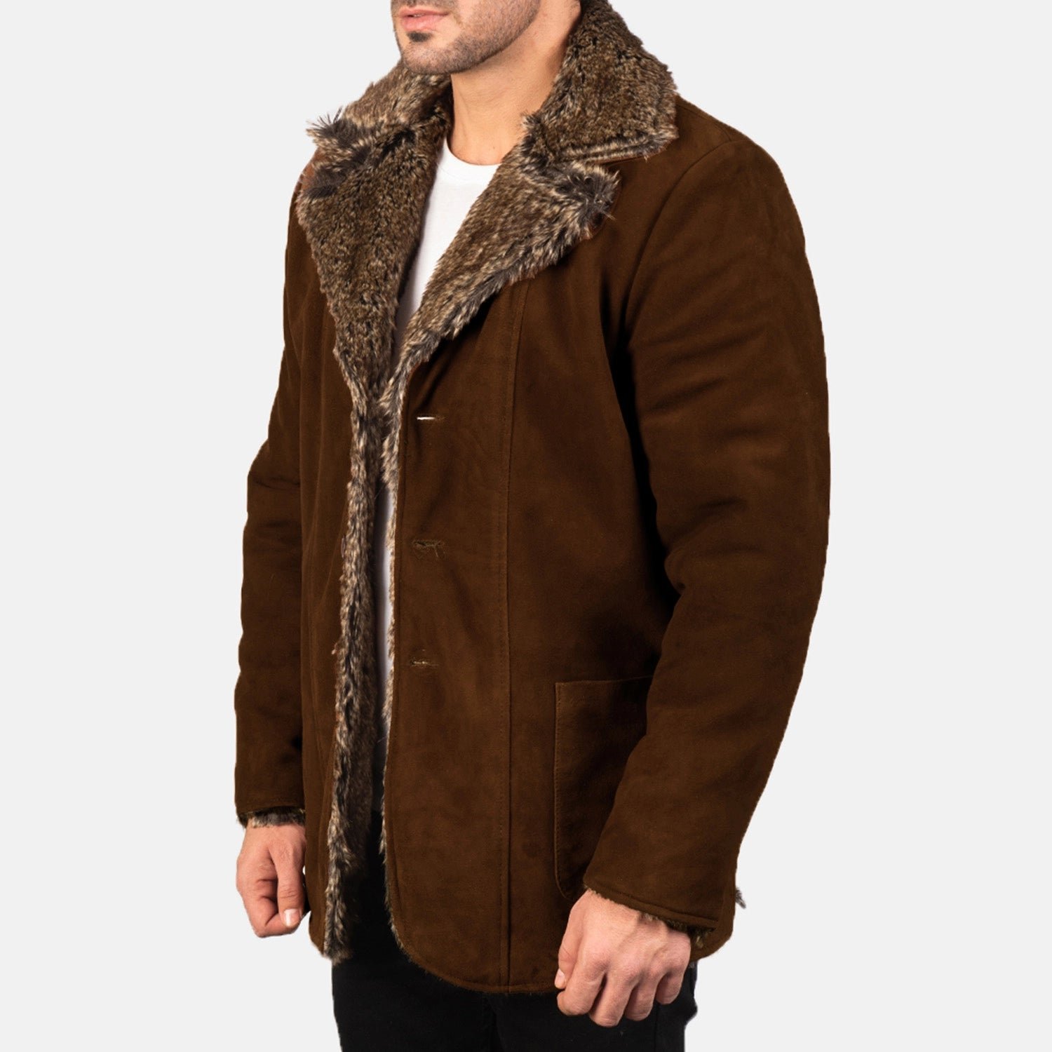 Furlong Brown Suede Leather Coat - Image 2