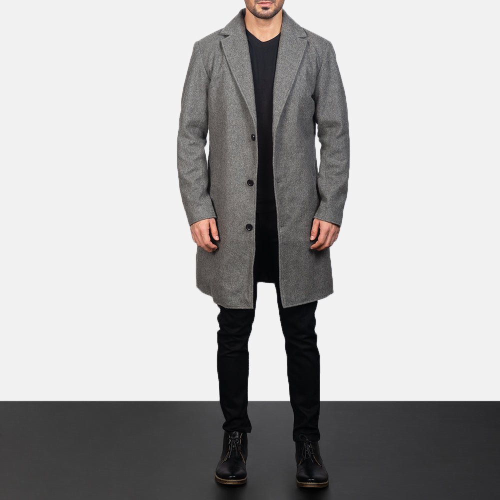 Petrillo Grey Wool Single Breasted Coat - Image 4