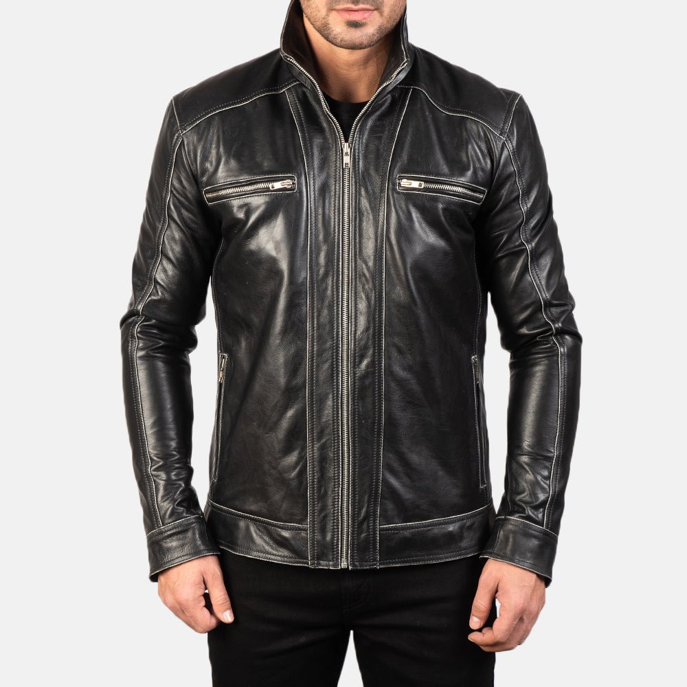Hudson Black Leather Biker Jacket - Image 4