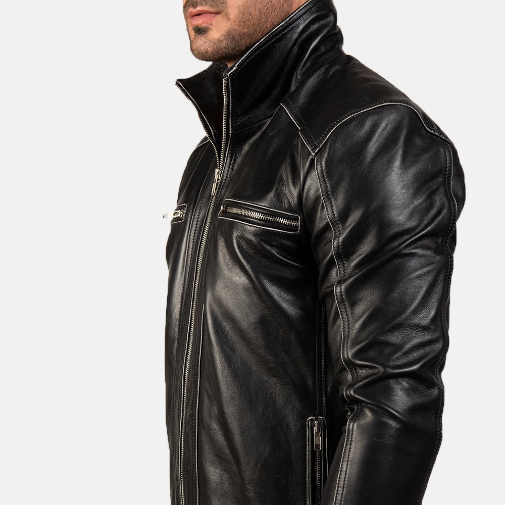 Hudson Black Leather Biker Jacket - Image 6
