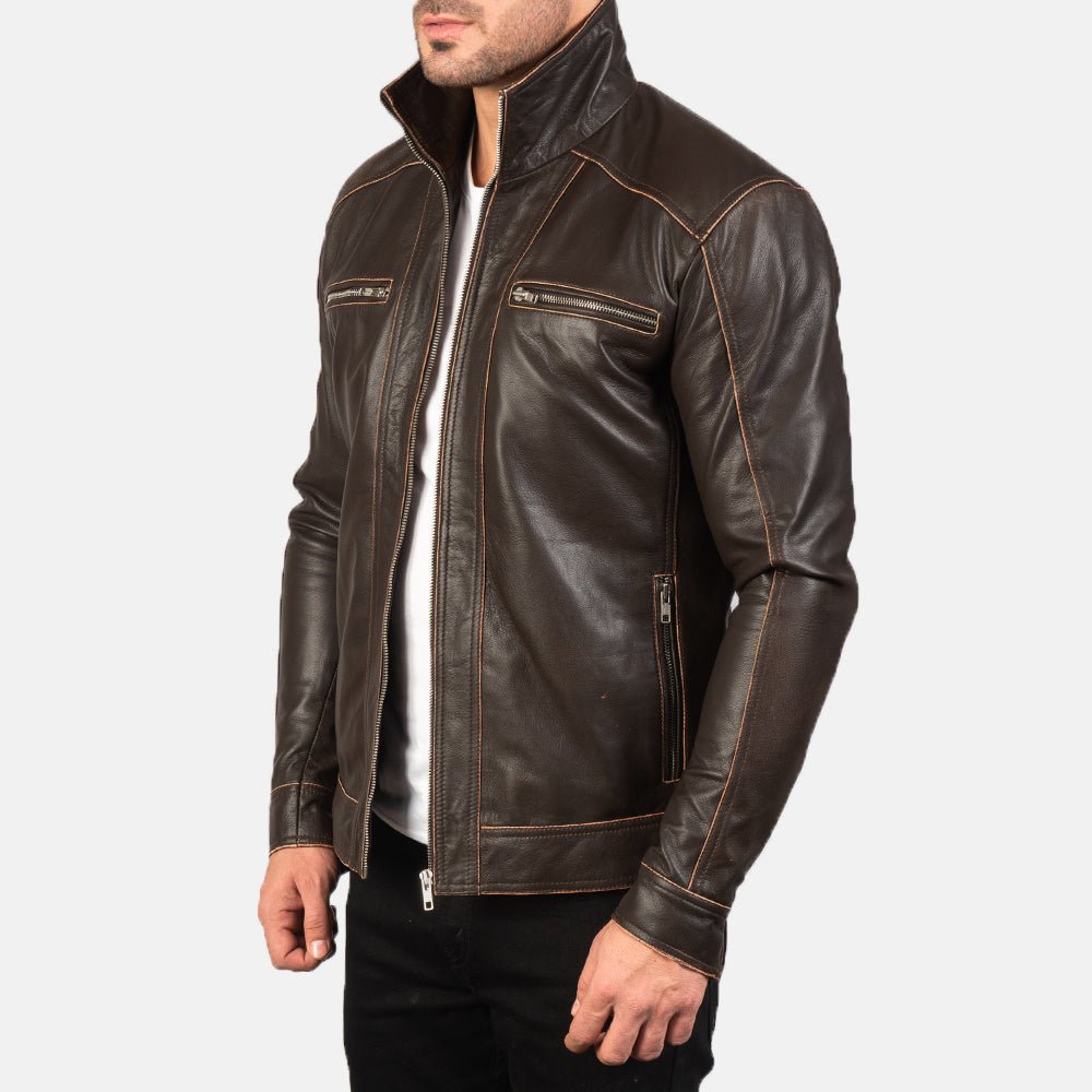 Hudson Brown Leather Biker Jacket - Image 2