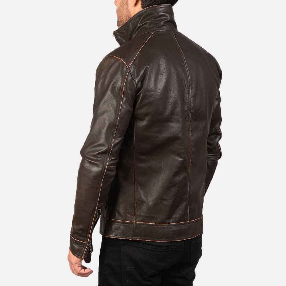 Hudson Brown Leather Biker Jacket - Image 5