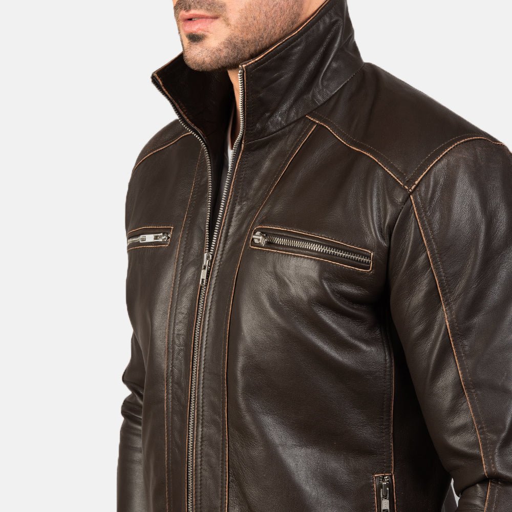 Hudson Brown Leather Biker Jacket - Image 6