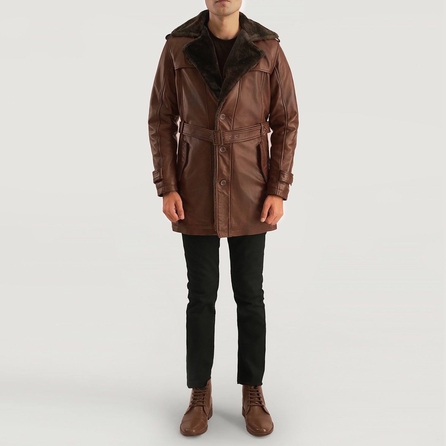 Hunter Distressed Brown Fur Leather Coat - Image 4
