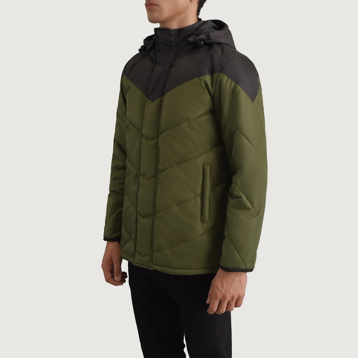 Luka Black & Green Hooded Puffer Jacket - Image 2