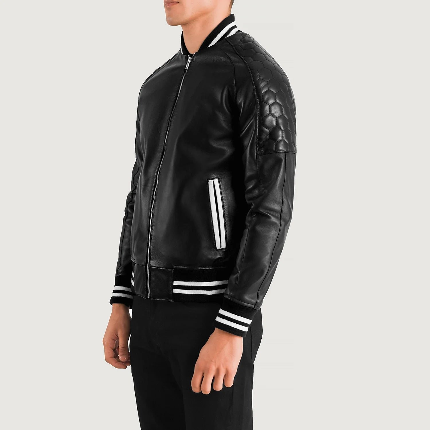 Pascal Black Leather Varsity Jacket - Image 2