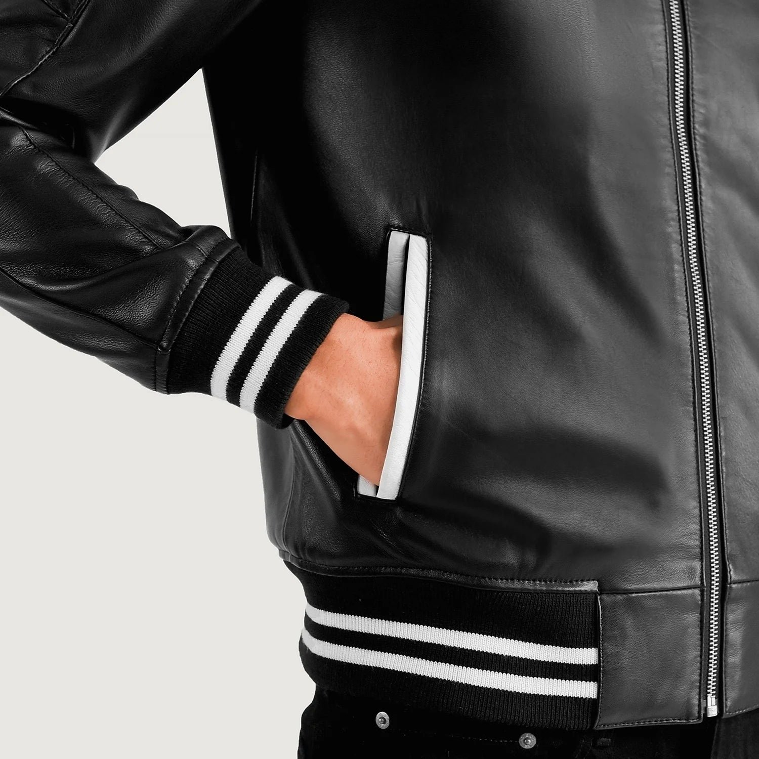 Pascal Black Leather Varsity Jacket - Image 3