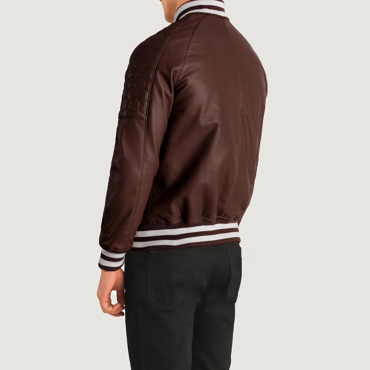 Pascal Maroon Leather Varsity Jacket - Image 5