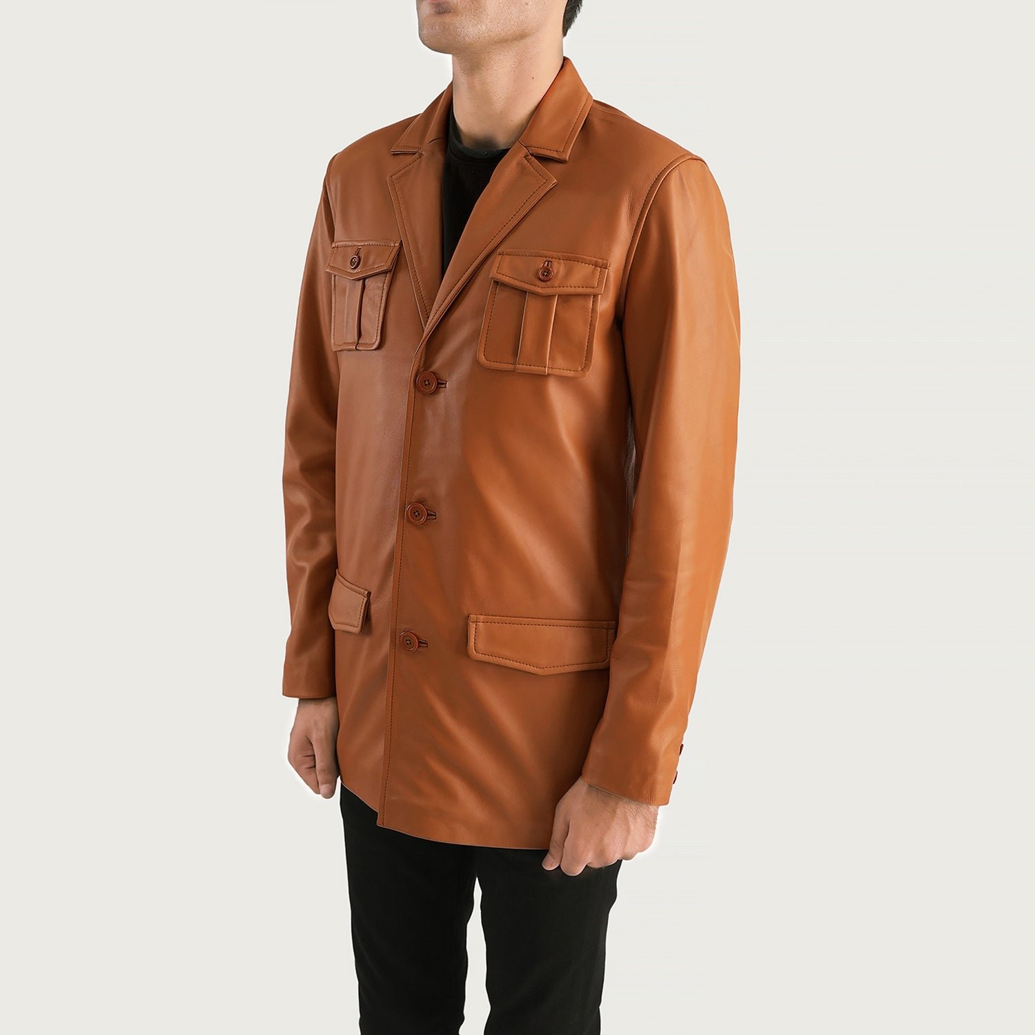 Ray Cutler Tan Brown Leather Blazer - Image 2