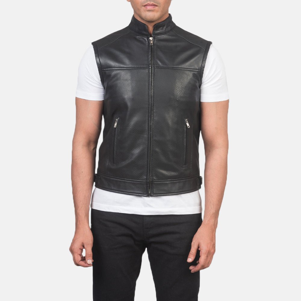 Roland Black Leather Biker Vest - Image 4
