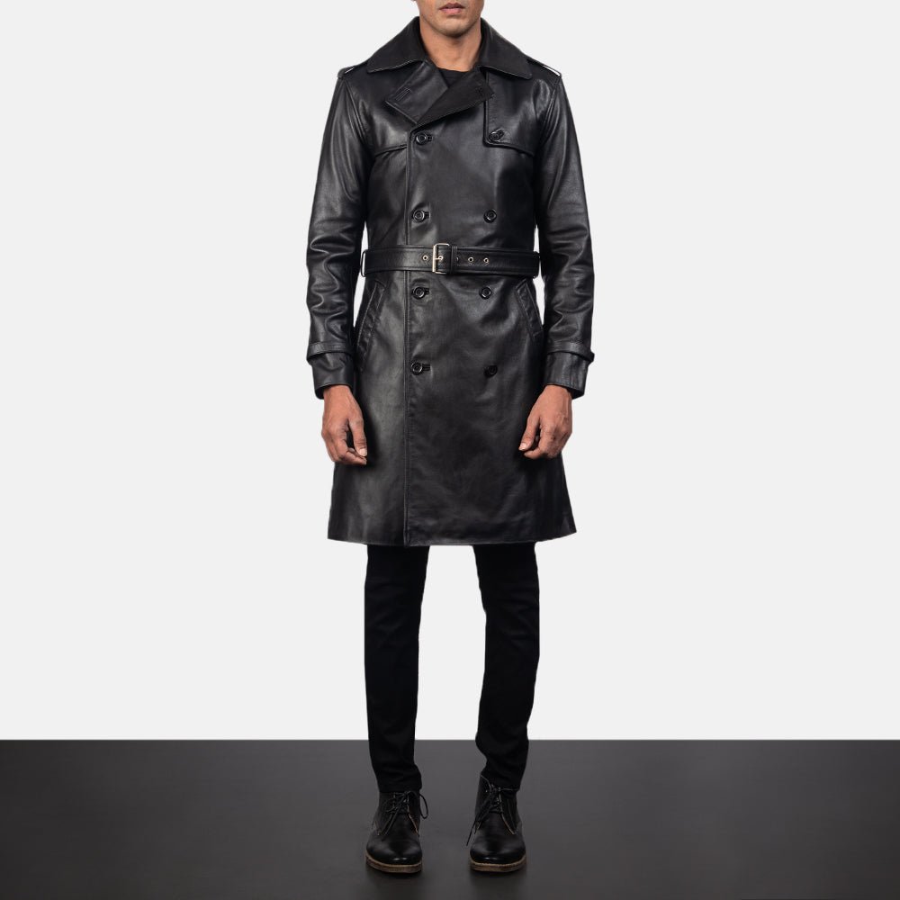 Royson Black Leather Duster Coat - Image 4