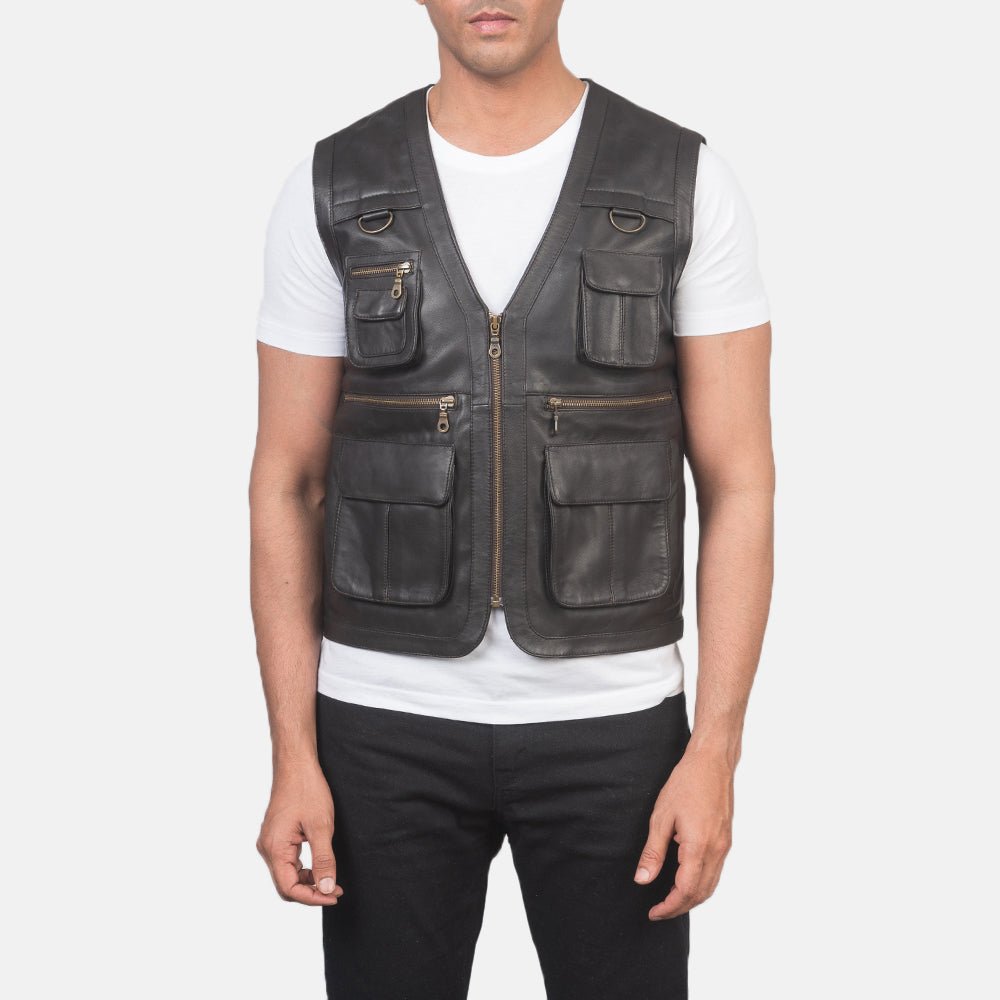 Safari Brown Leather Vest - Image 4