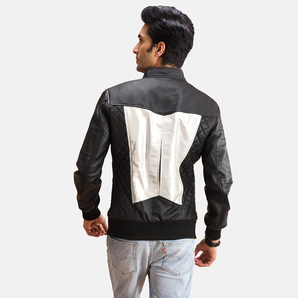 Spade Silver Black Leather Bomber Jacket - Image 3