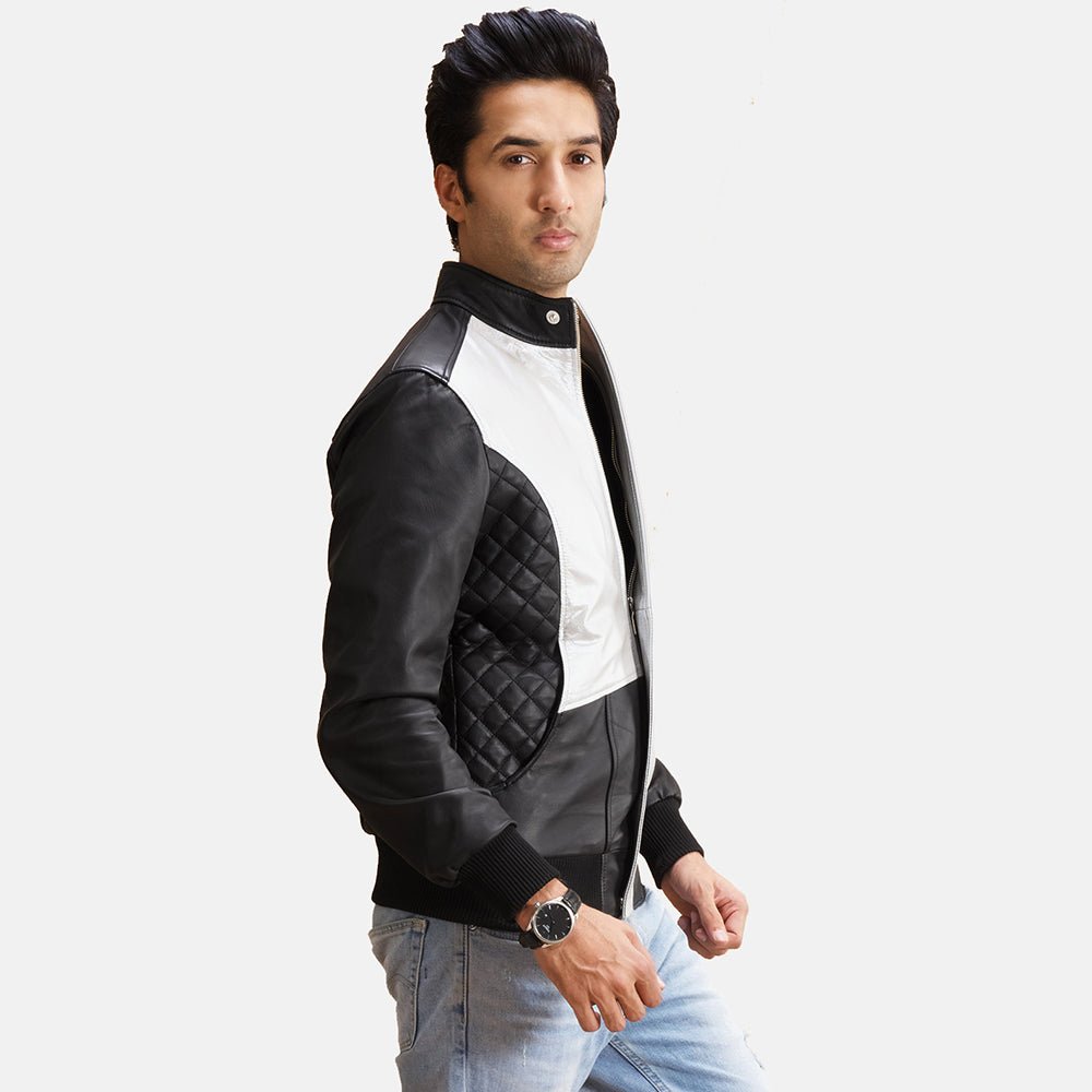 Spade Silver Black Leather Bomber Jacket - Image 2