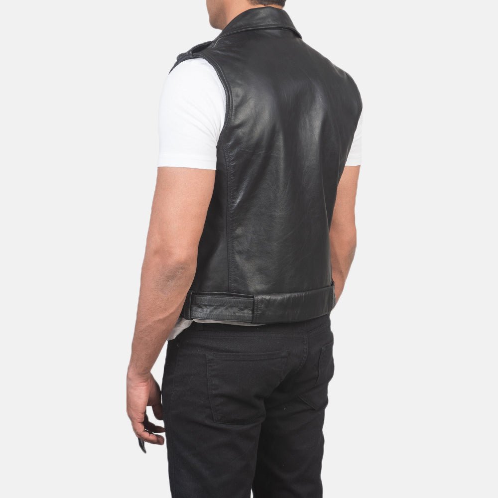 Sullivan Black Leather Biker Vest - Image 5