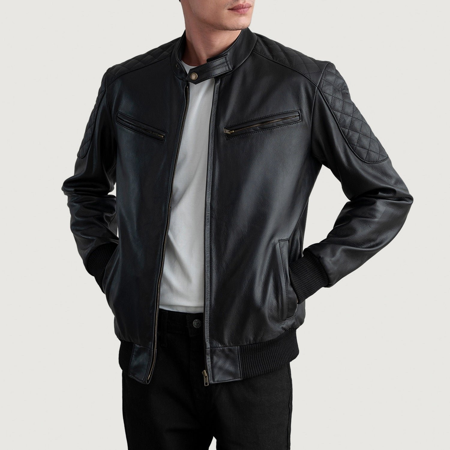 Sven Black Leather Bomber Jacket - Image 3