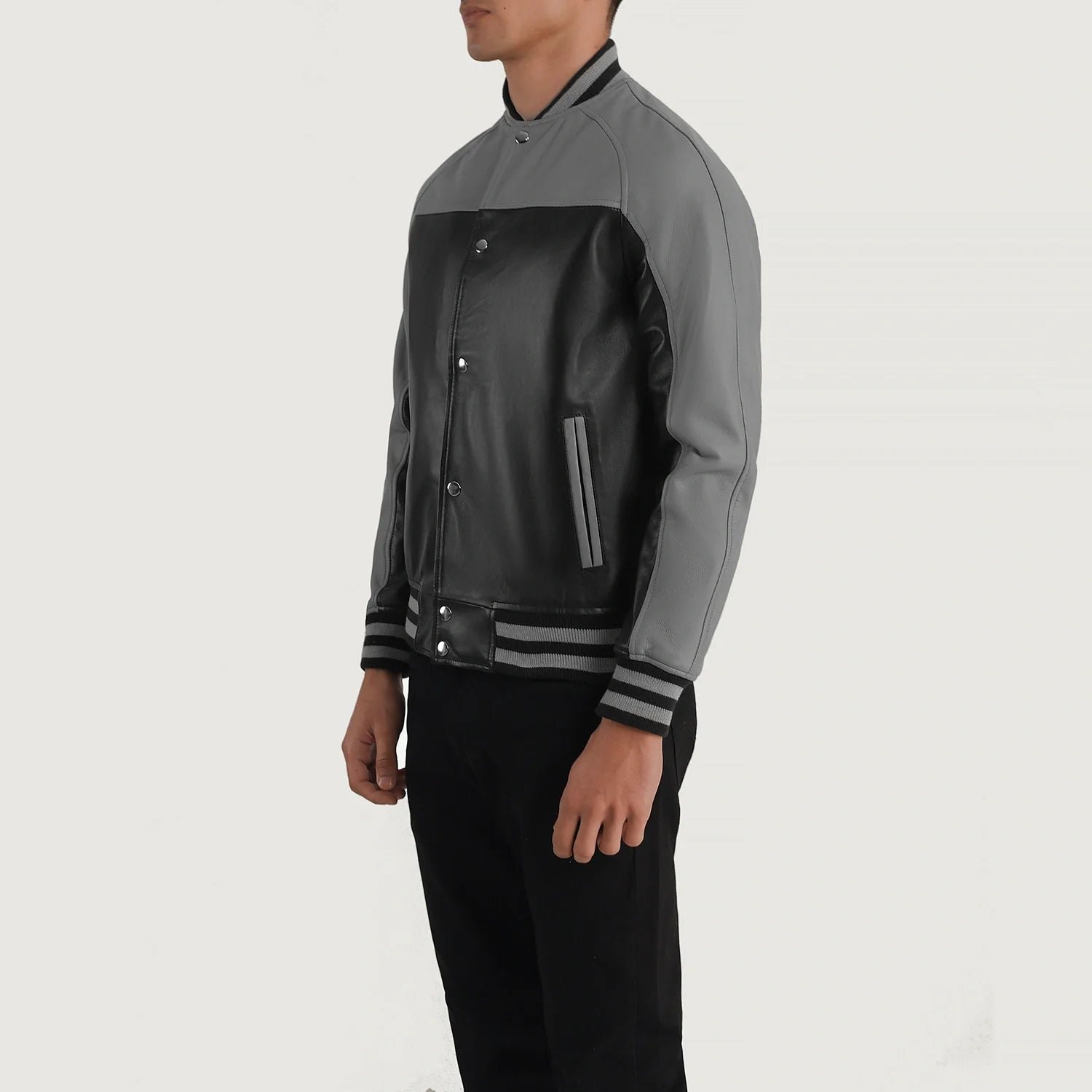 Terrance Black & Grey Leather Varsity Jacket - Image 2