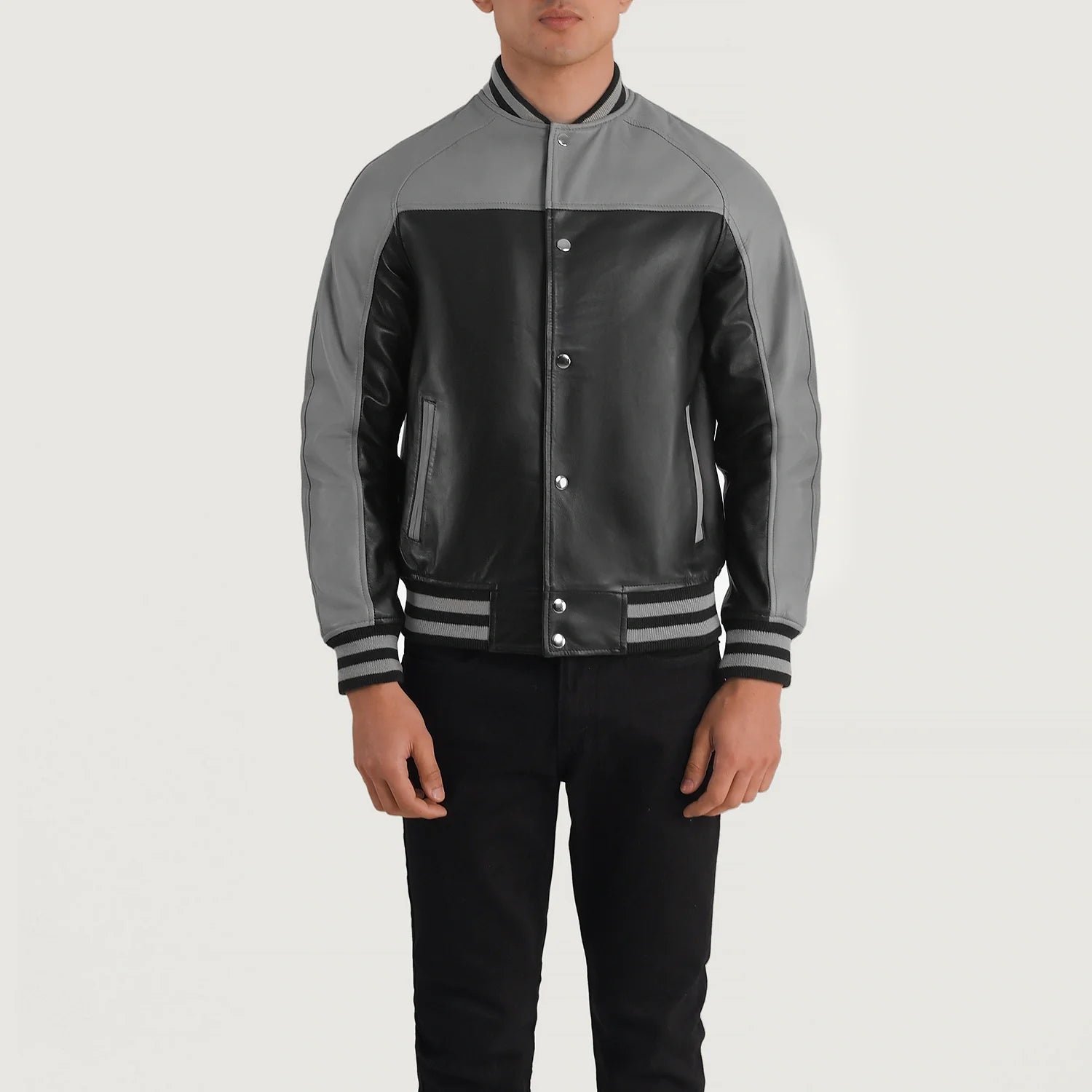 Terrance Black & Grey Leather Varsity Jacket - Image 4
