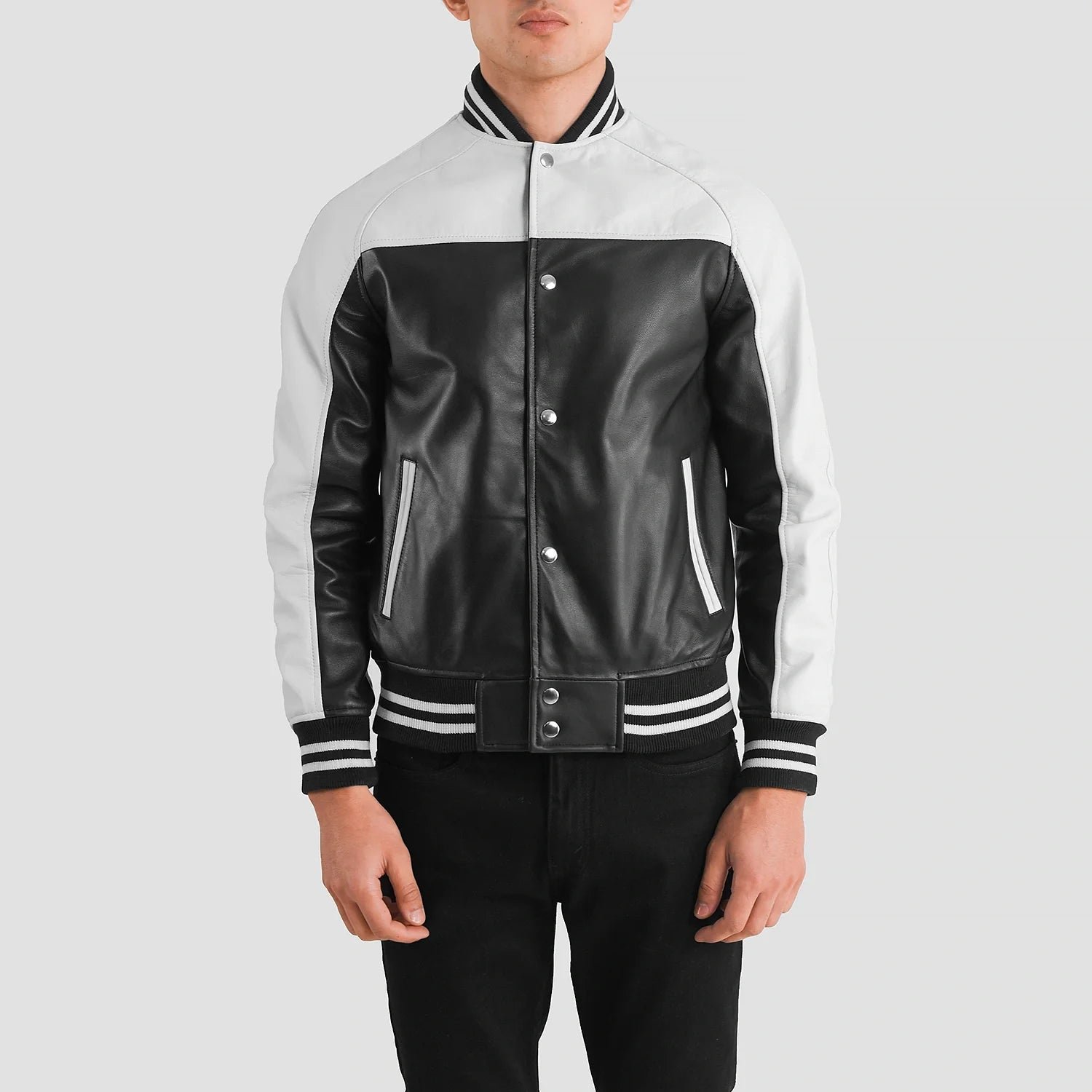 Terrance Black & White Leather Varsity Jacket - Image 4