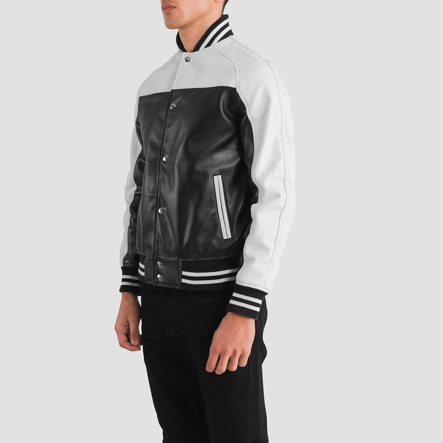 Terrance Black & White Leather Varsity Jacket - Image 2