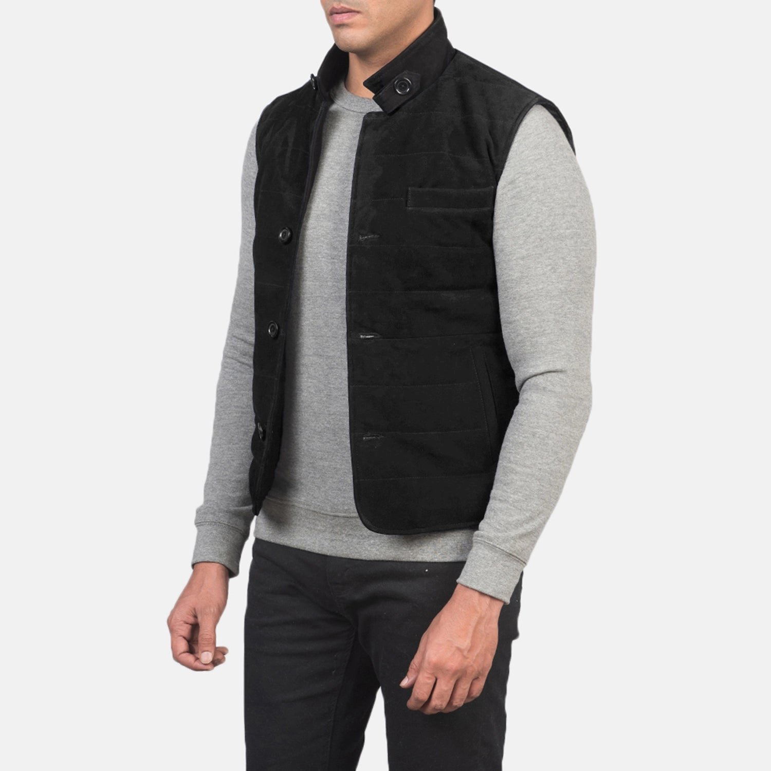 Tony Black Suede Vest - Image 2