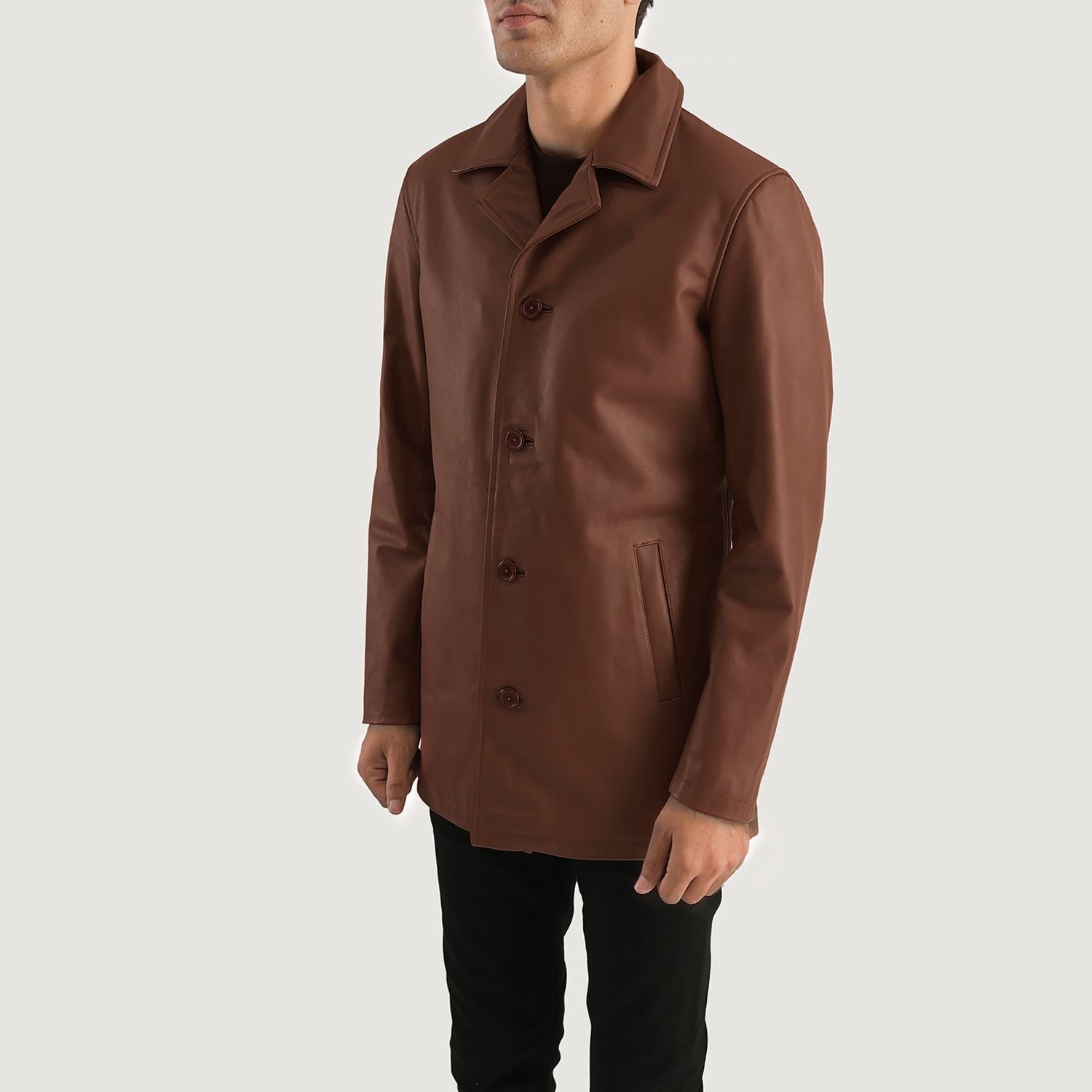 Urban Slate Brown Leather Coat - Image 2