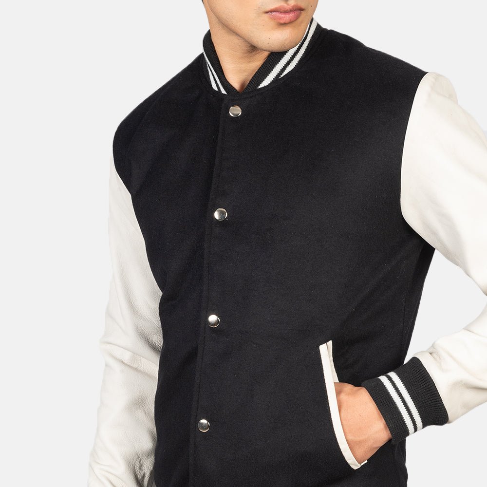 Vaxton Black & White Hybrid Varsity Jacket - Image 6