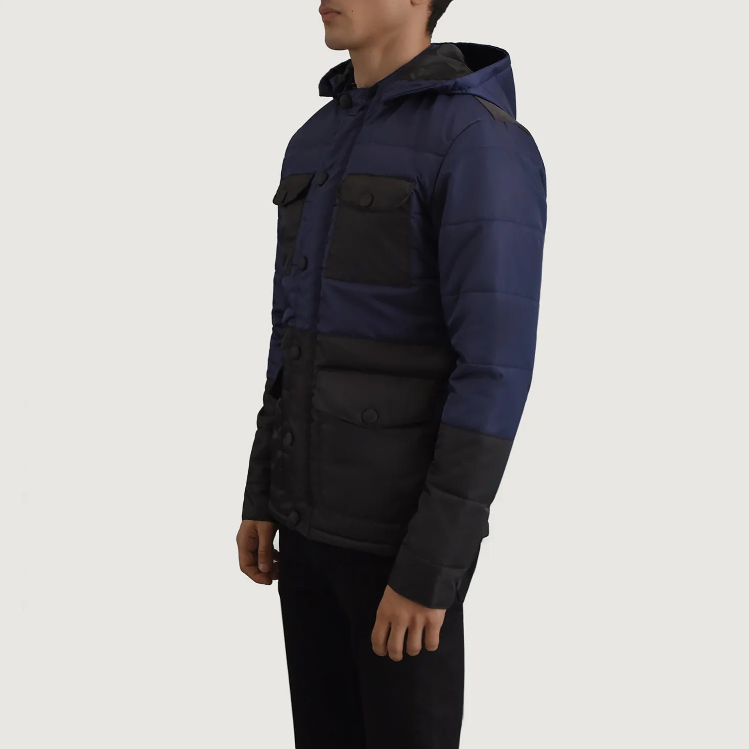 Wayne Black & Blue Hooded Puffer Jacket - Image 2