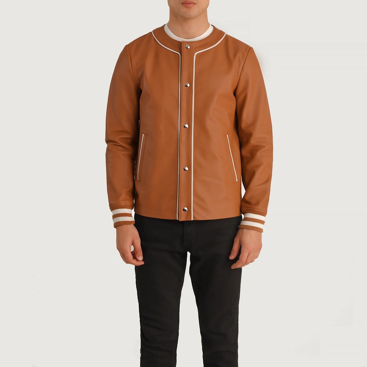Willis Tan Brown Leather Varsity Jacket - Image 4