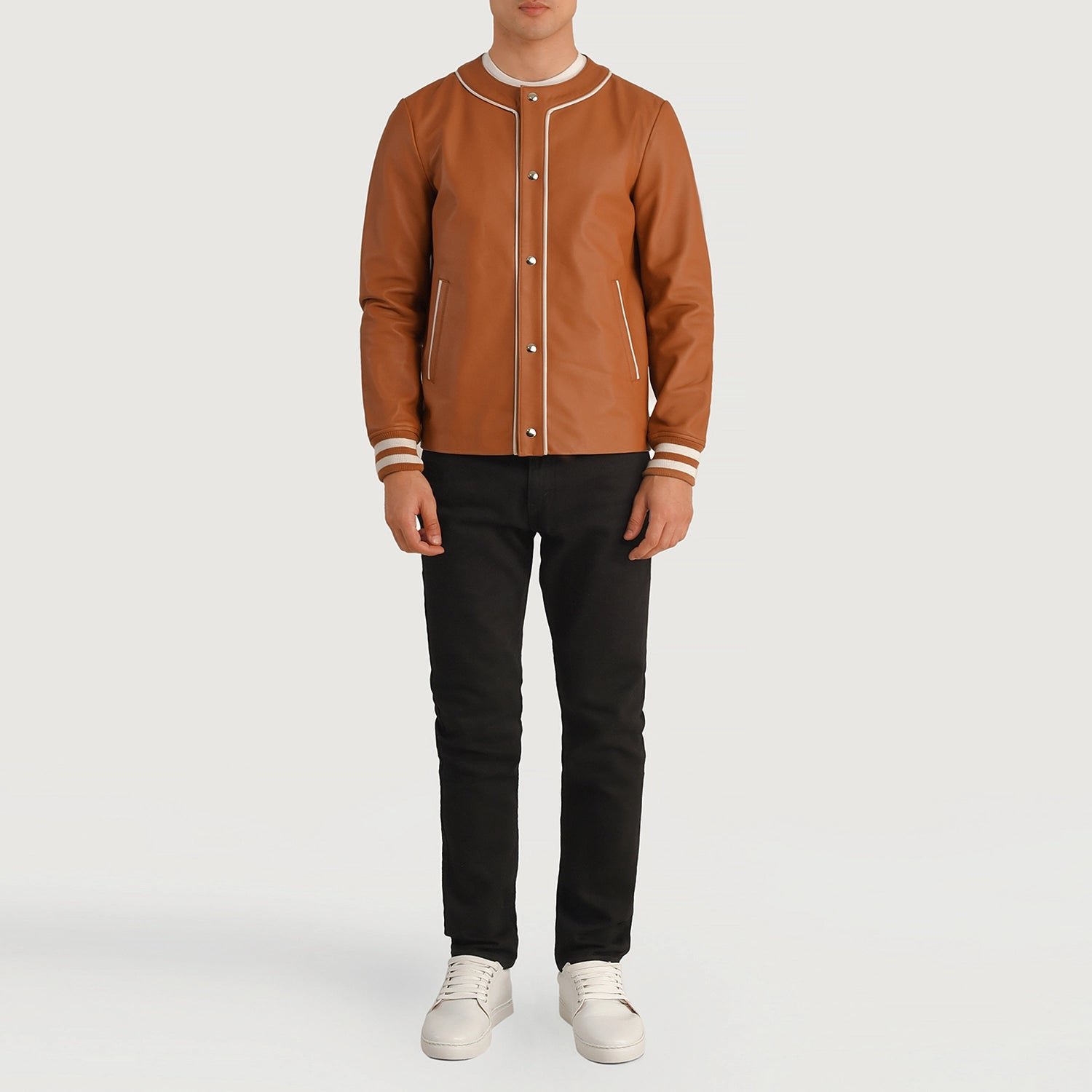 Willis Tan Brown Leather Varsity Jacket - Image 3