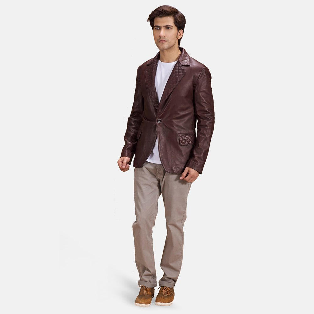 Radaron Quilted Maroon Leather Blazer - Image 3