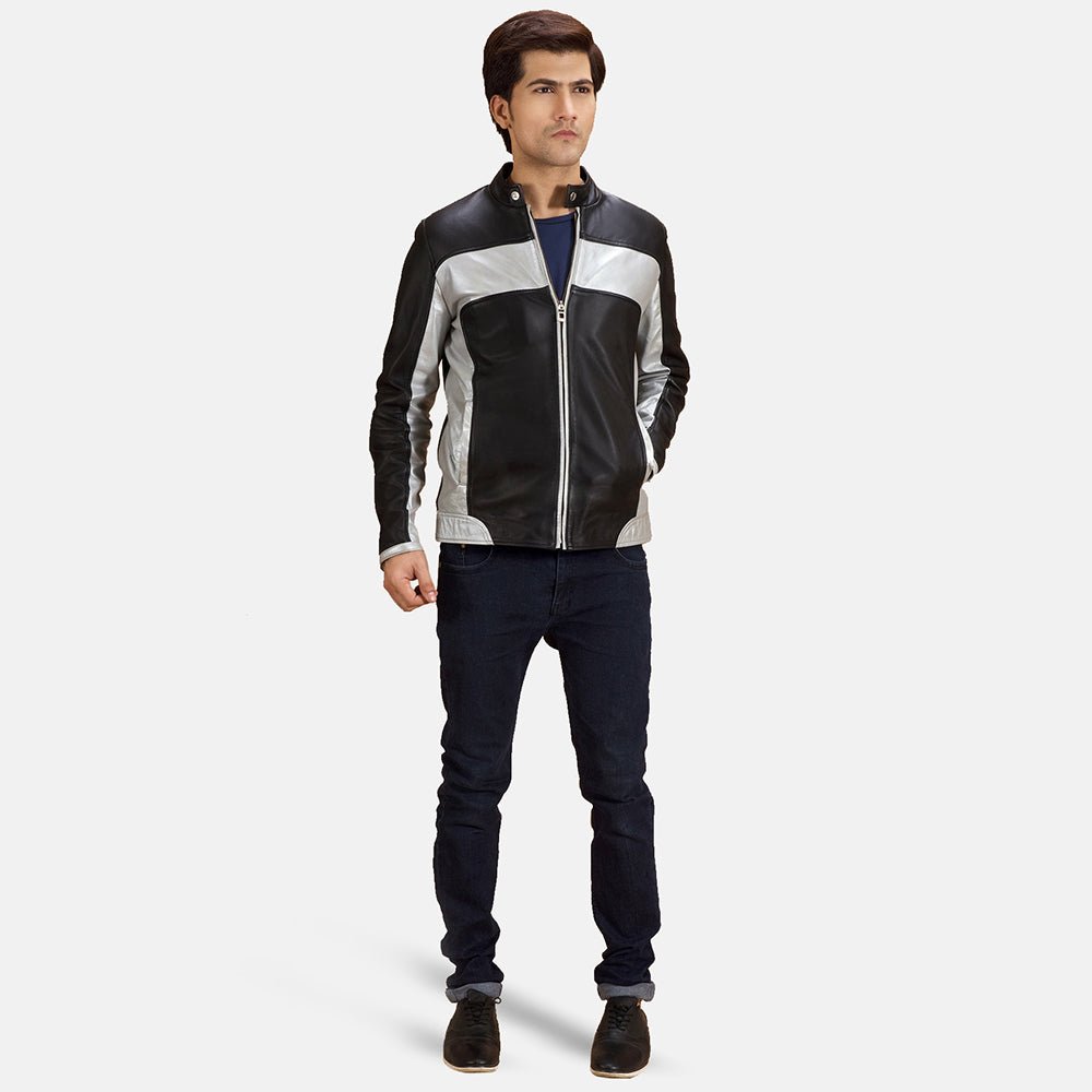 Randolf Silver Black Leather Biker Jacket - Image 4