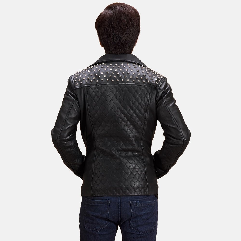 Black Studded Leather Biker Jacket - Image 4
