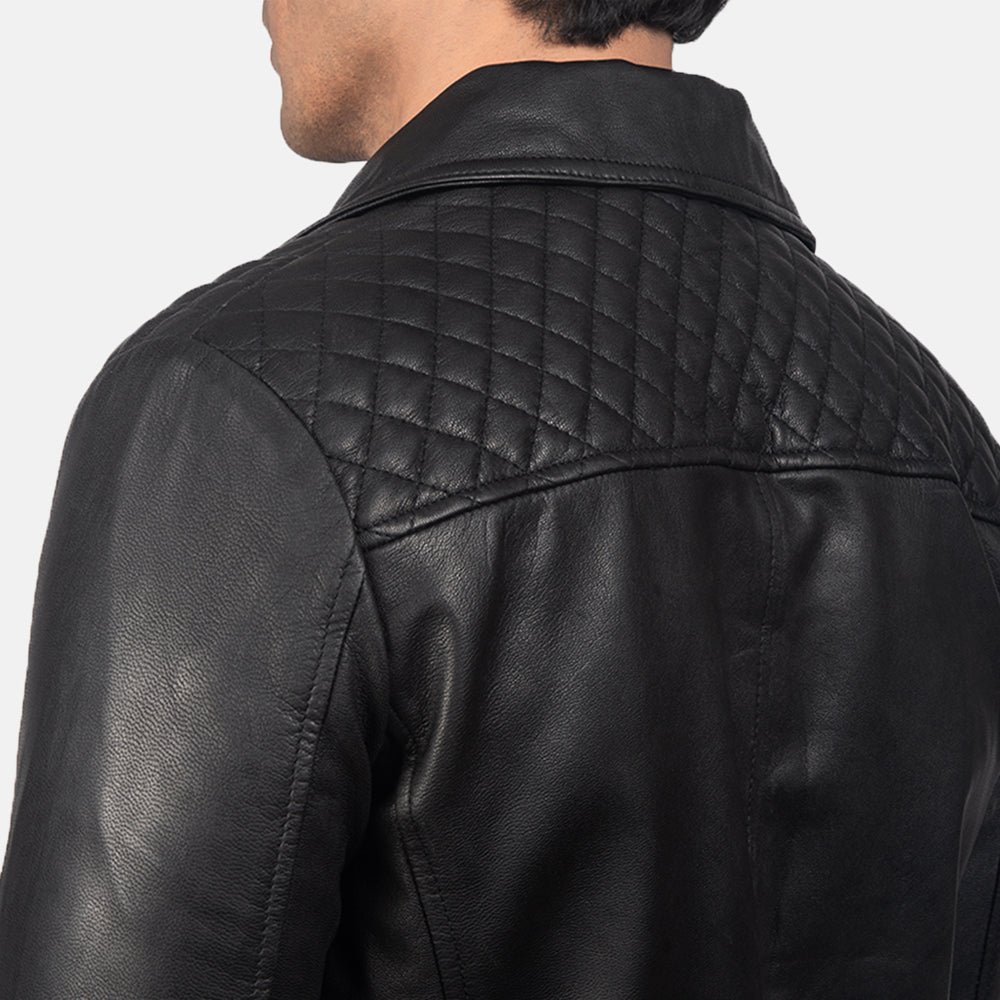 Danny Quilted Black Leather Biker Jacket - Image 6