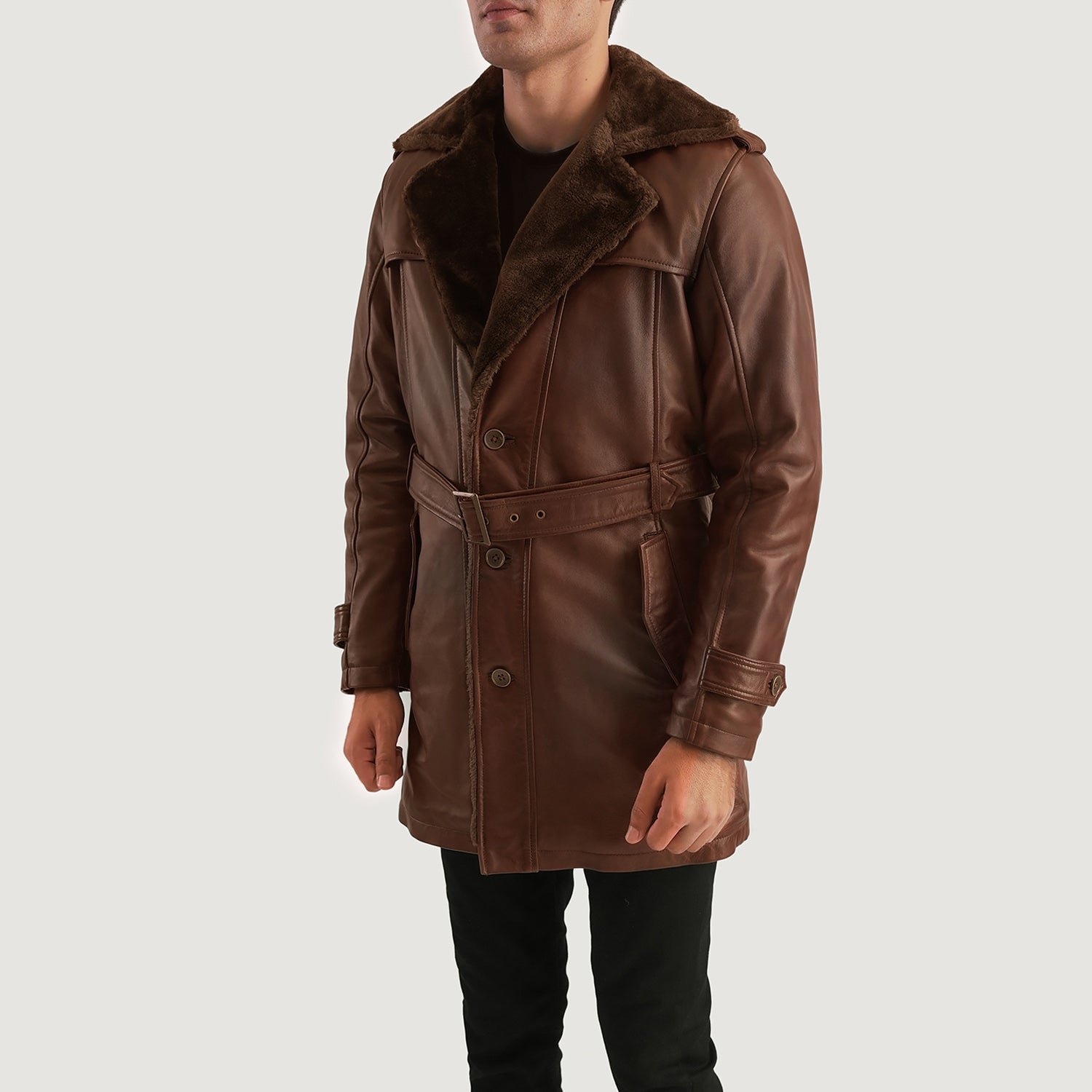 Hunter Distressed Brown Fur Leather Coat - Image 2