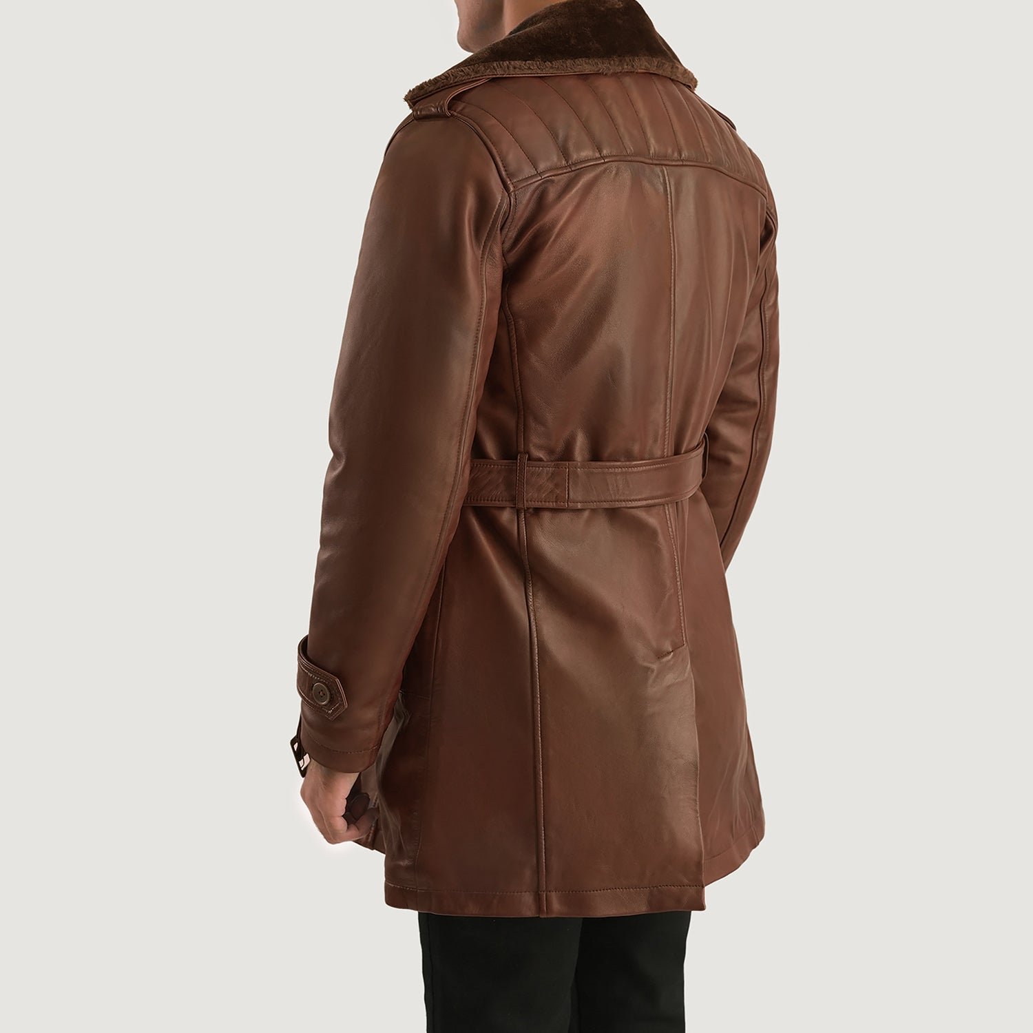 Hunter Distressed Brown Fur Leather Coat - Image 5