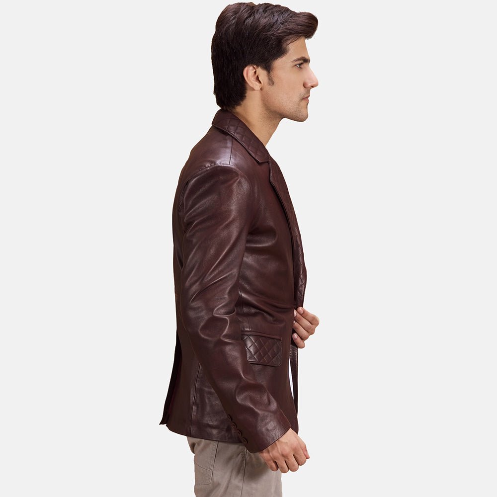 Radaron Quilted Maroon Leather Blazer - Image 2