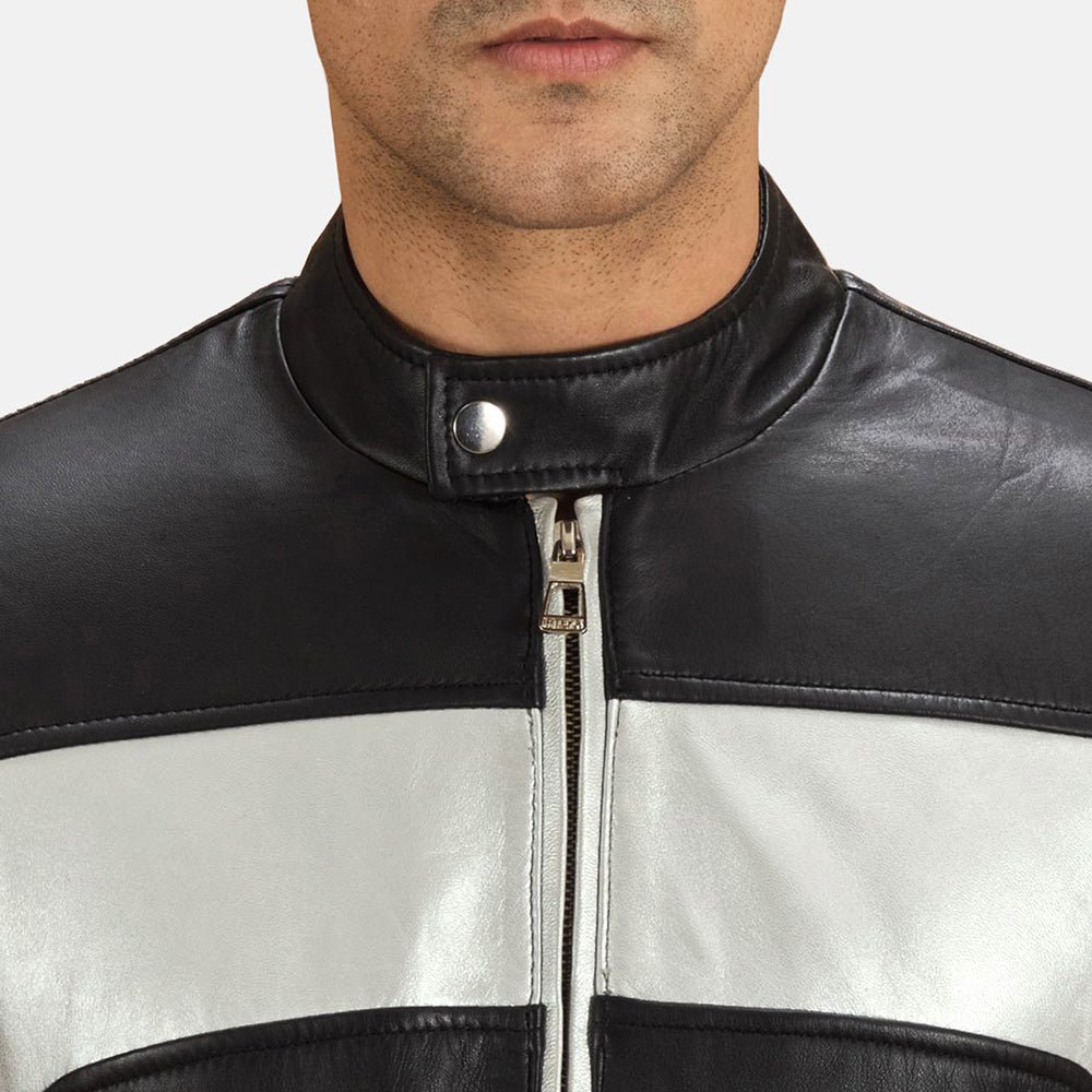 Randolf Silver Black Leather Biker Jacket - Image 6