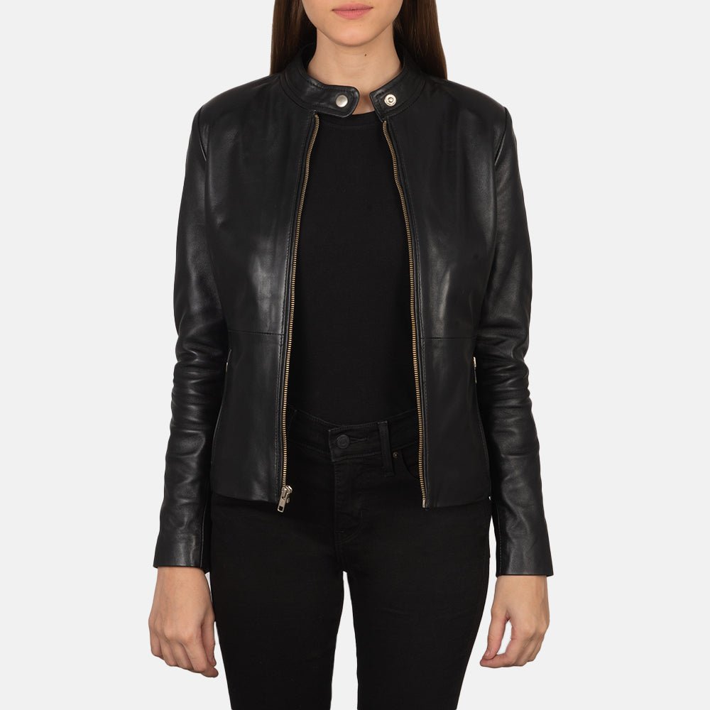 Rave Black Leather Biker Jacket - Image 2