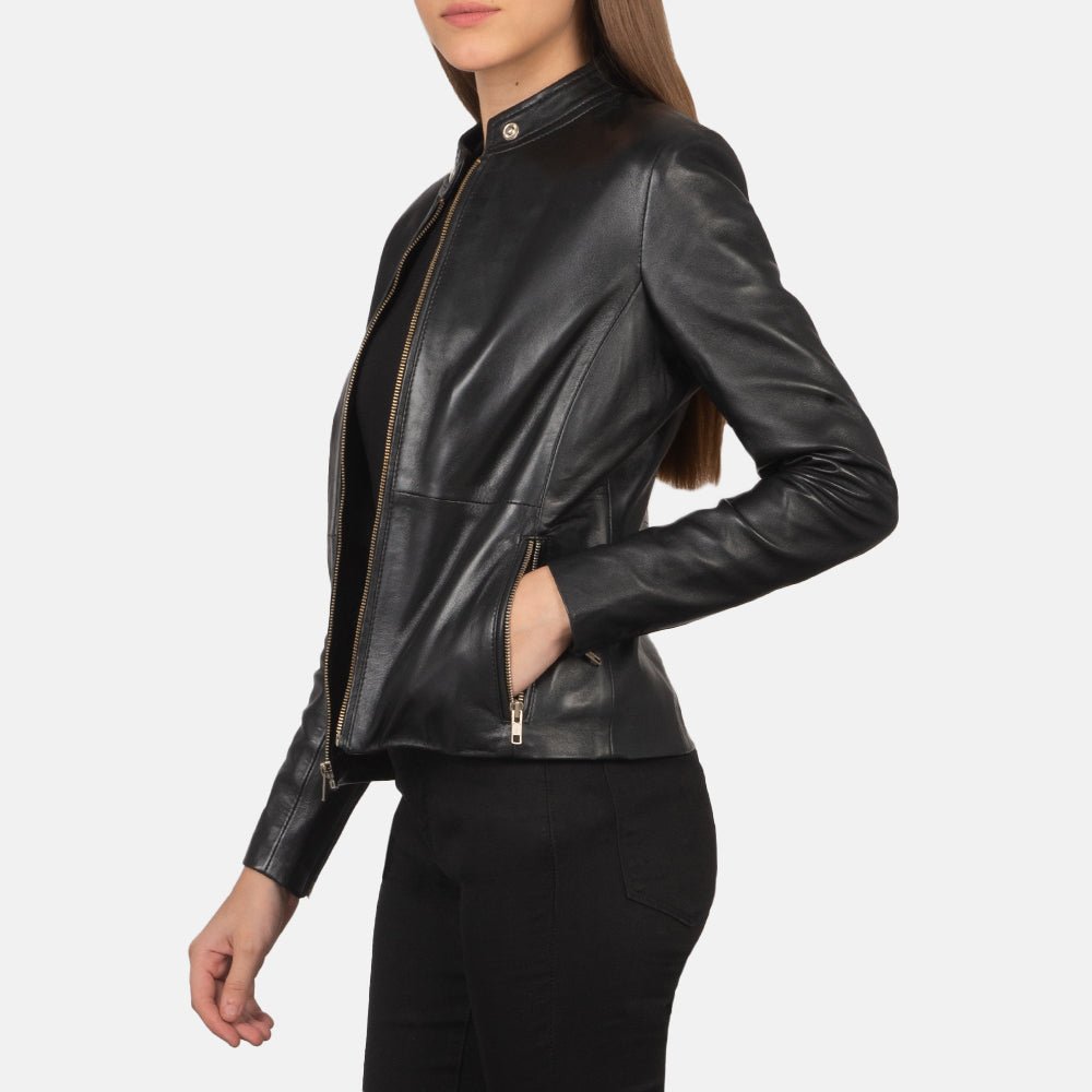 Rave Black Leather Biker Jacket - Image 3