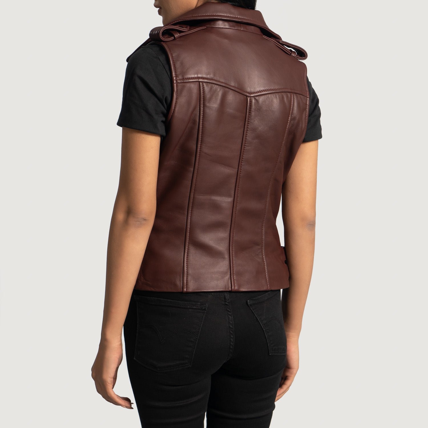 Rhonda Maroon Leather Biker Vest - Image 5