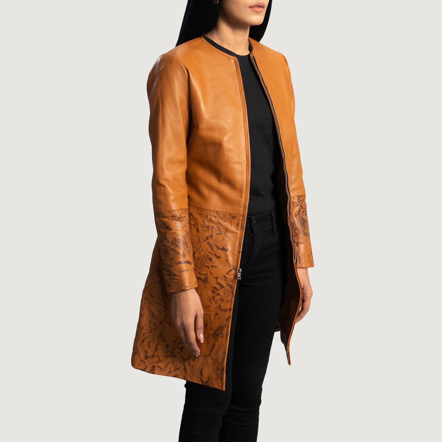 Sandy Tan Dye Leather Coat - Image 2