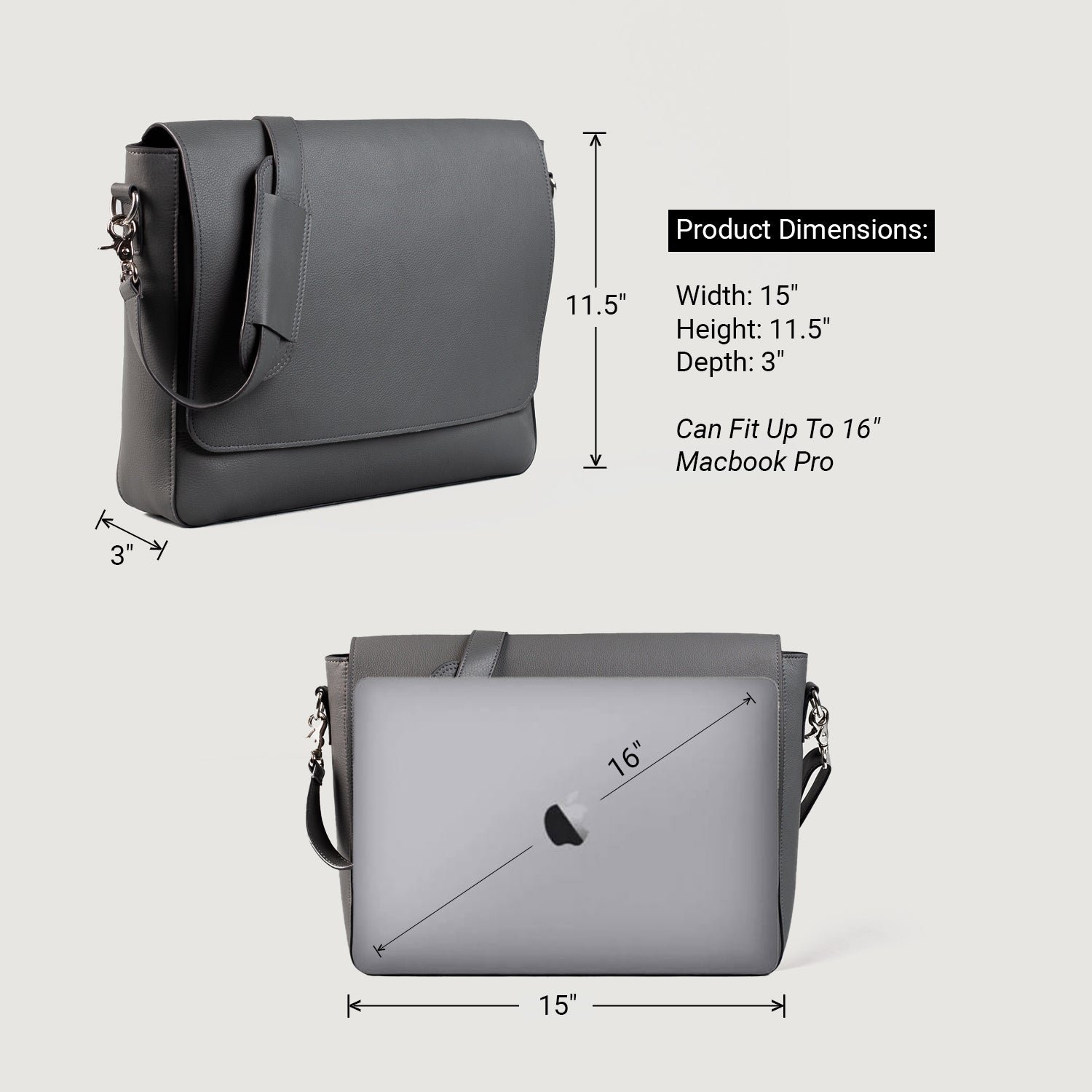 The Carismatico Grey Leather Messenger Bag - Image 3